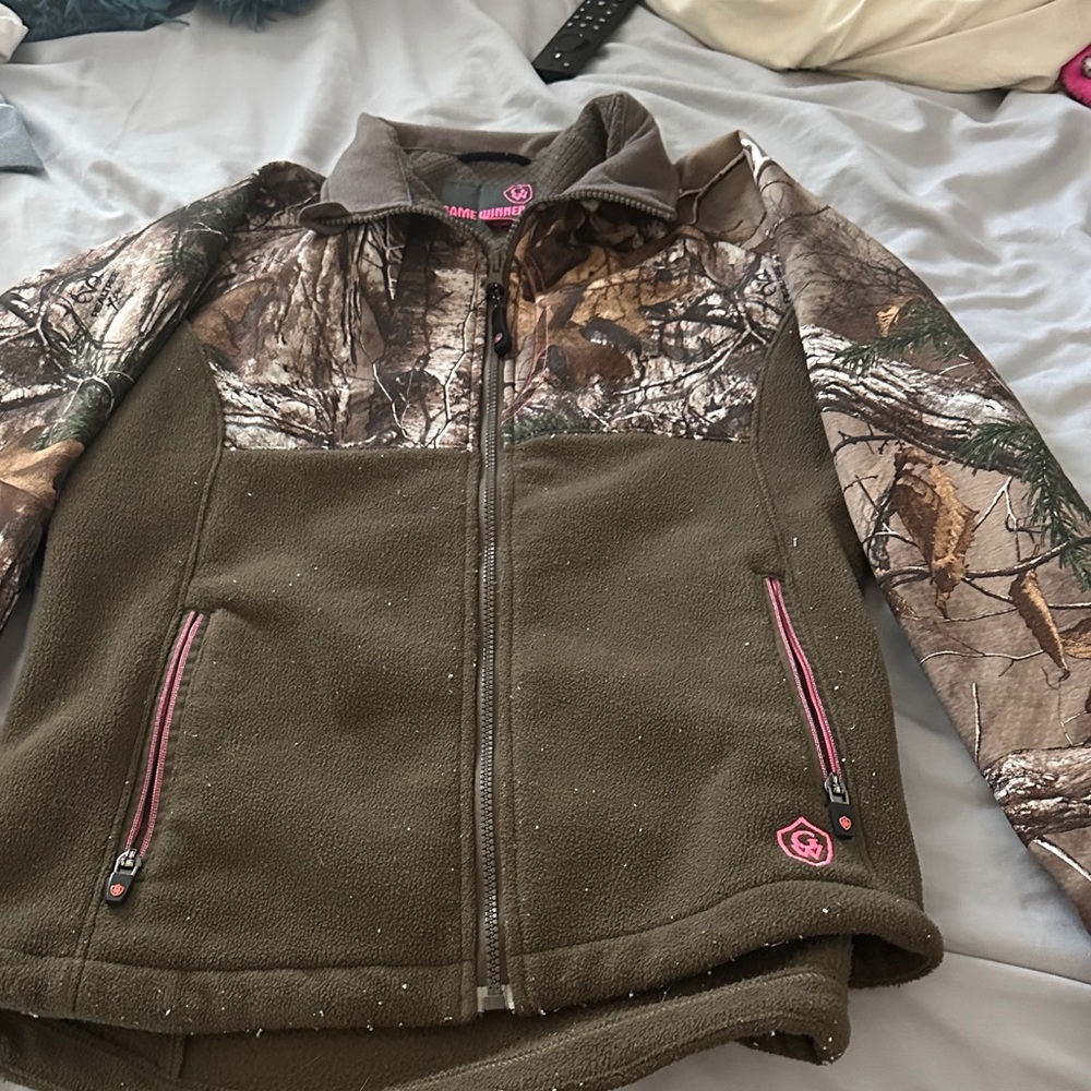 Camo Fleece Jacket with Pink Accents